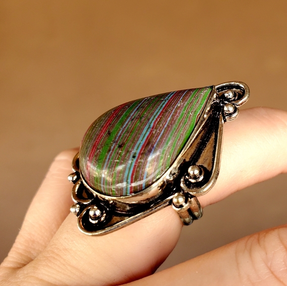 New Oversized Mosaic Jasper 925 Silver Ring. - Picture 4 of 16
